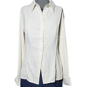 Cream Button Front Fitted Blouse Size Large